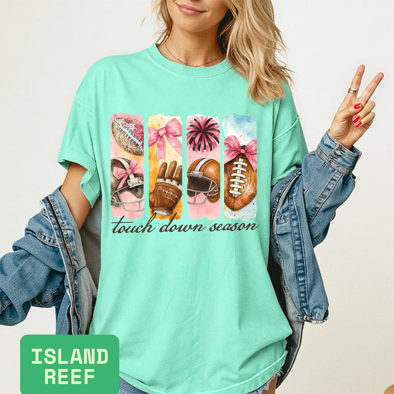 Touchdown Season T-Shirt | Pink Bow Football Shirt | Coquette Football Shirt - Evie's Dreamlands