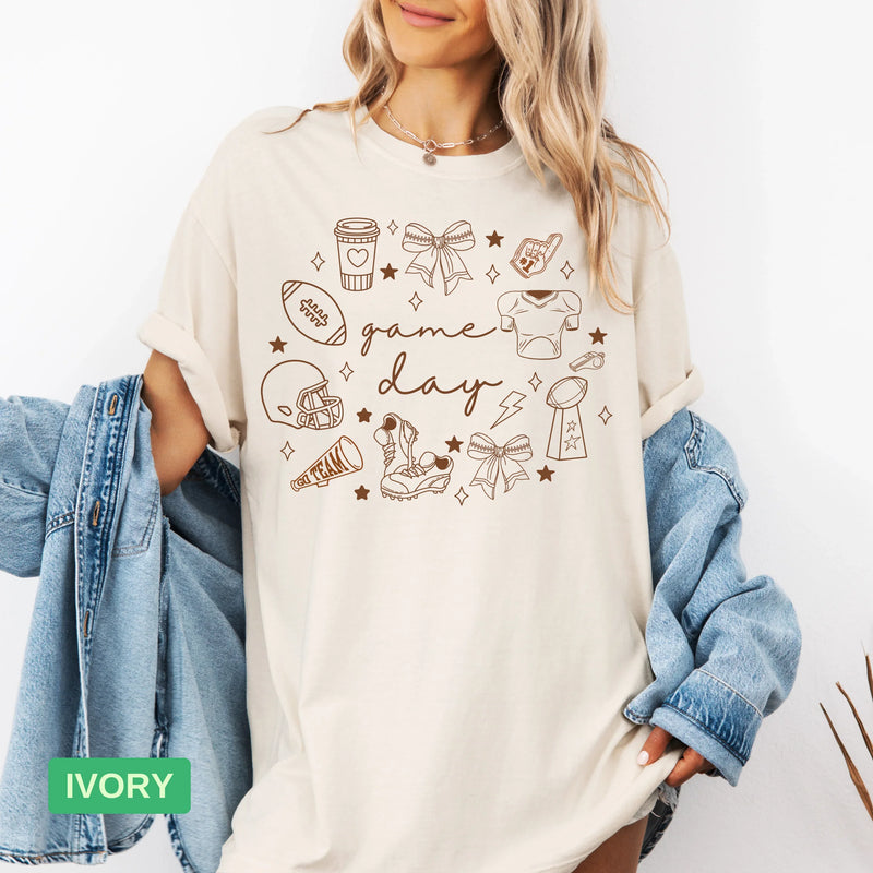 Game Day Doodle T-Shirt | Comfort Colors® Football Shirt for Fans - Evie's Dreamlands