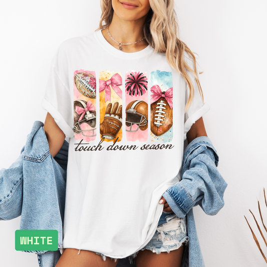 Touchdown Season T-Shirt | Pink Bow Football Shirt | Coquette Football Shirt - Evie's Dreamlands