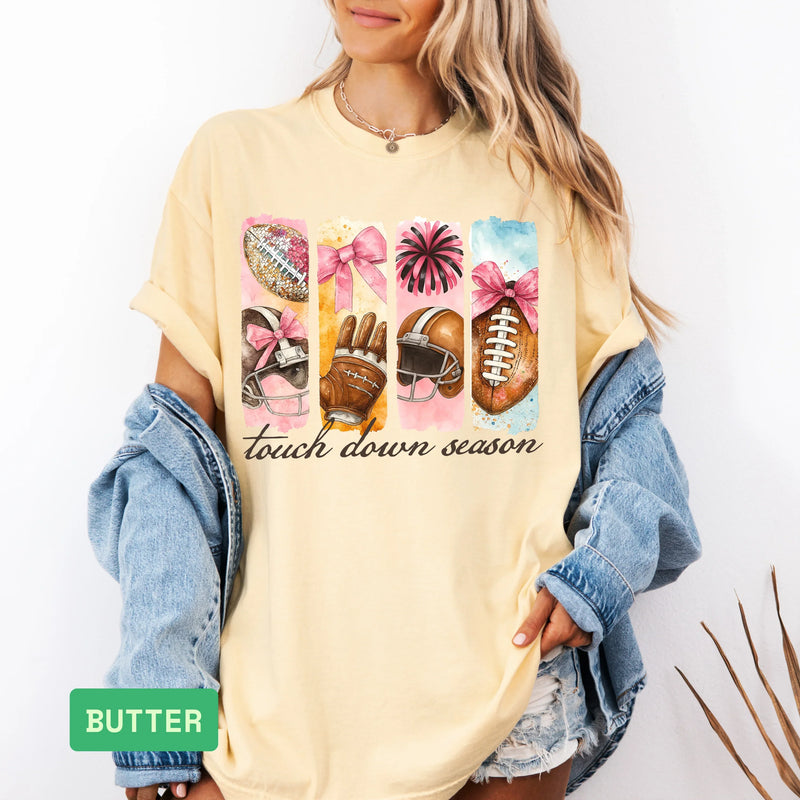 Touchdown Season T-Shirt | Pink Bow Football Shirt | Coquette Football Shirt - Evie's Dreamlands