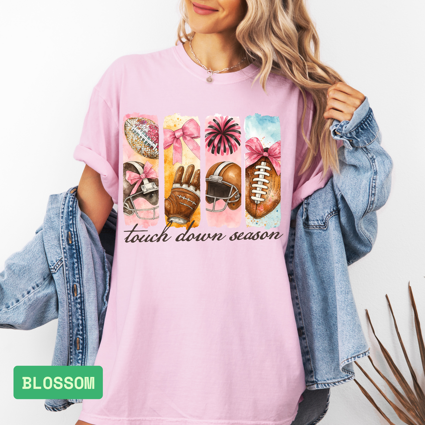 Touchdown Season T-Shirt | Pink Bow Football Shirt | Coquette Football Shirt - Evie's Dreamlands