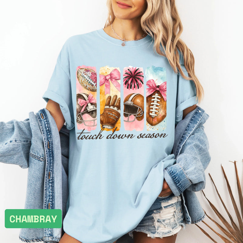Touchdown Season T-Shirt | Pink Bow Football Shirt | Coquette Football Shirt - Evie's Dreamlands