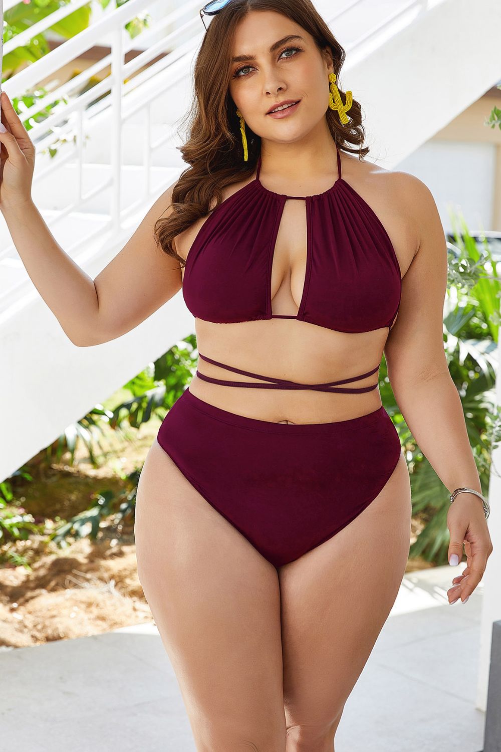 Plus size tied bikini bottoms with a flattering high-cut fit.
