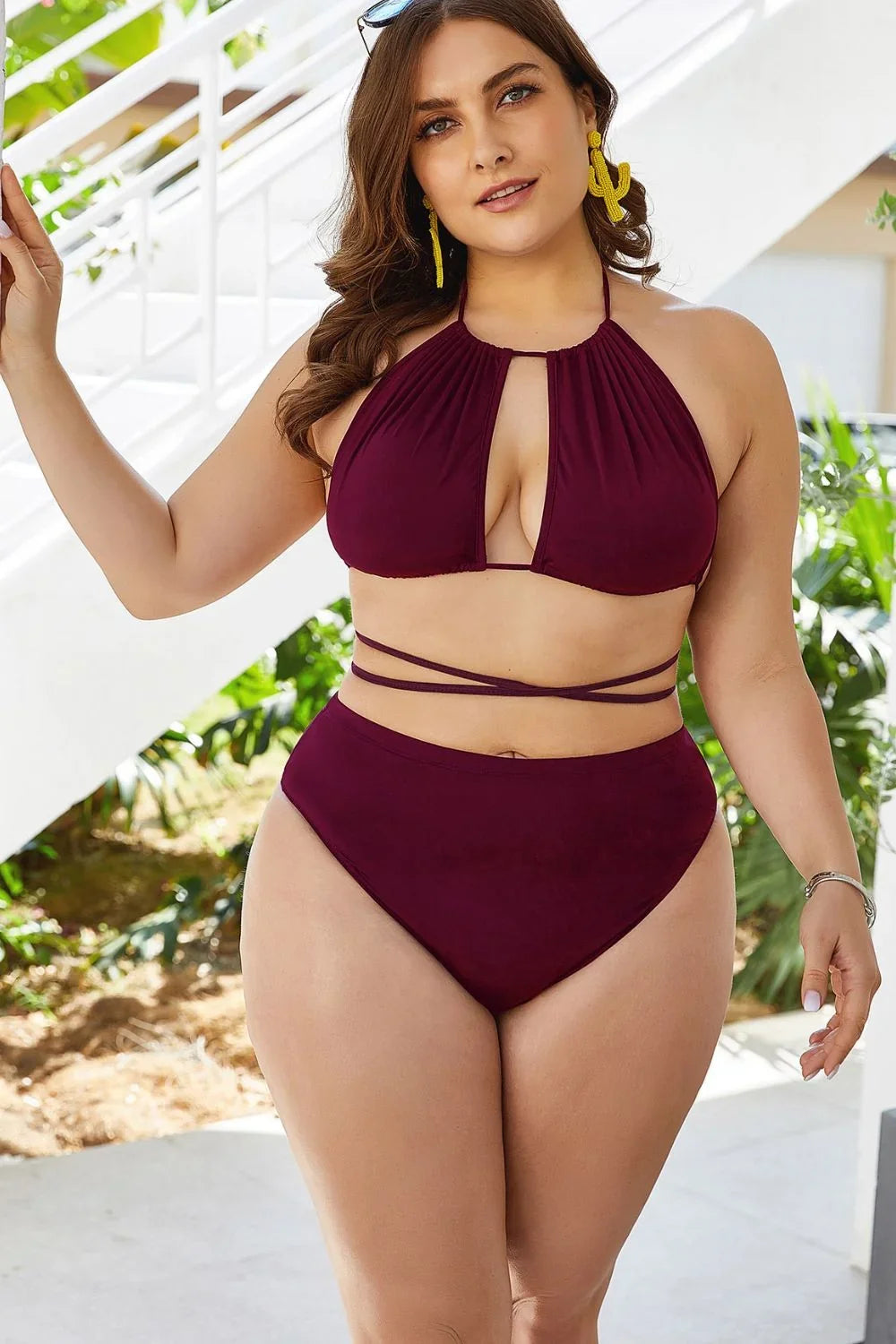 Plus size tied bikini bottoms with a flattering high-cut fit.