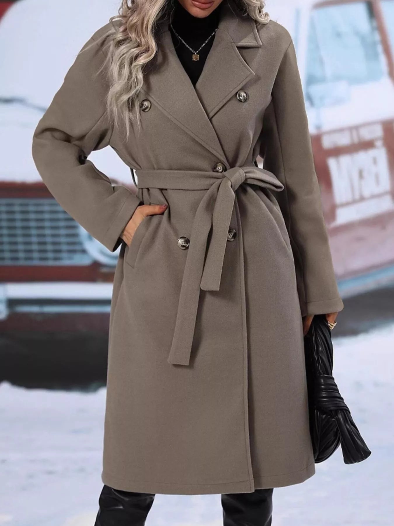 Double-Breasted Tie Waist Coat