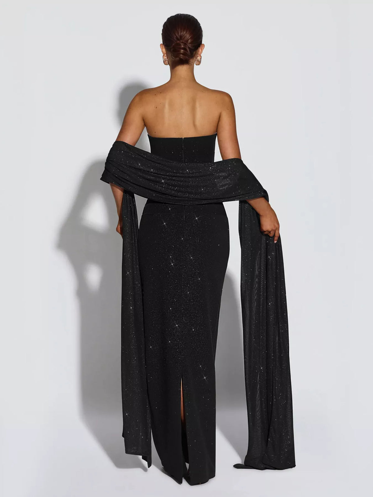 Glitter tube maxi dress with side slit - back view