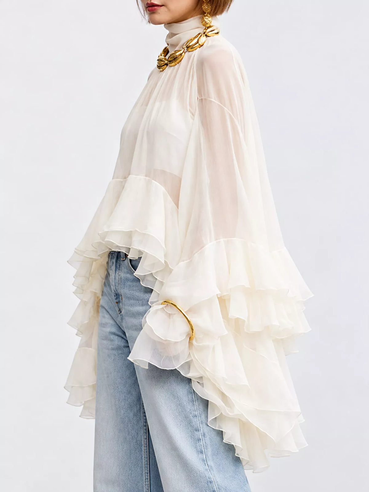Off-white layered ruffle turtleneck top - detail