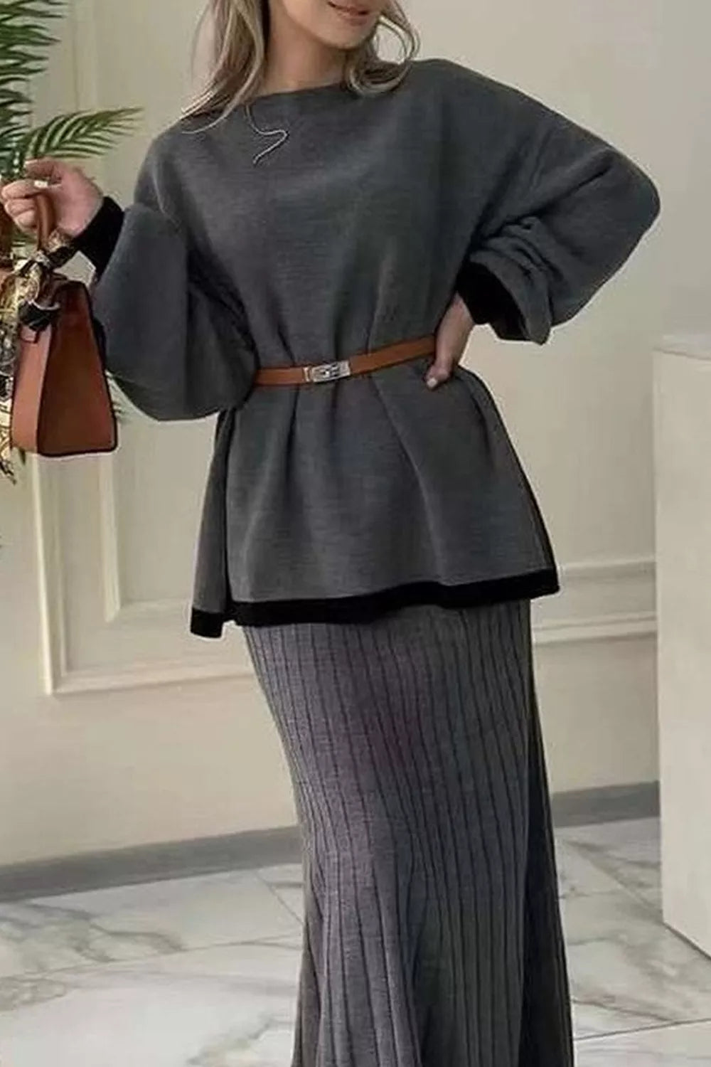 Ribbed Knit Sweater & Skirt Set
