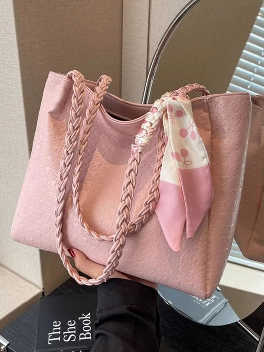 Braided Handle Tote Bag — Large PU Leather Everyday Bag
