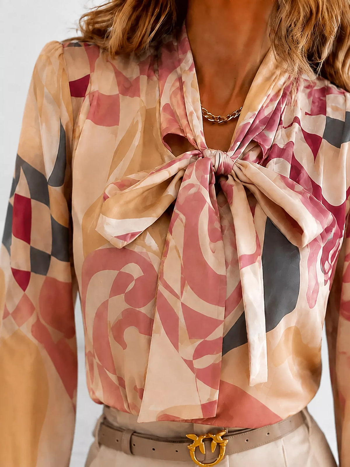Pale blush printed blouse - detail