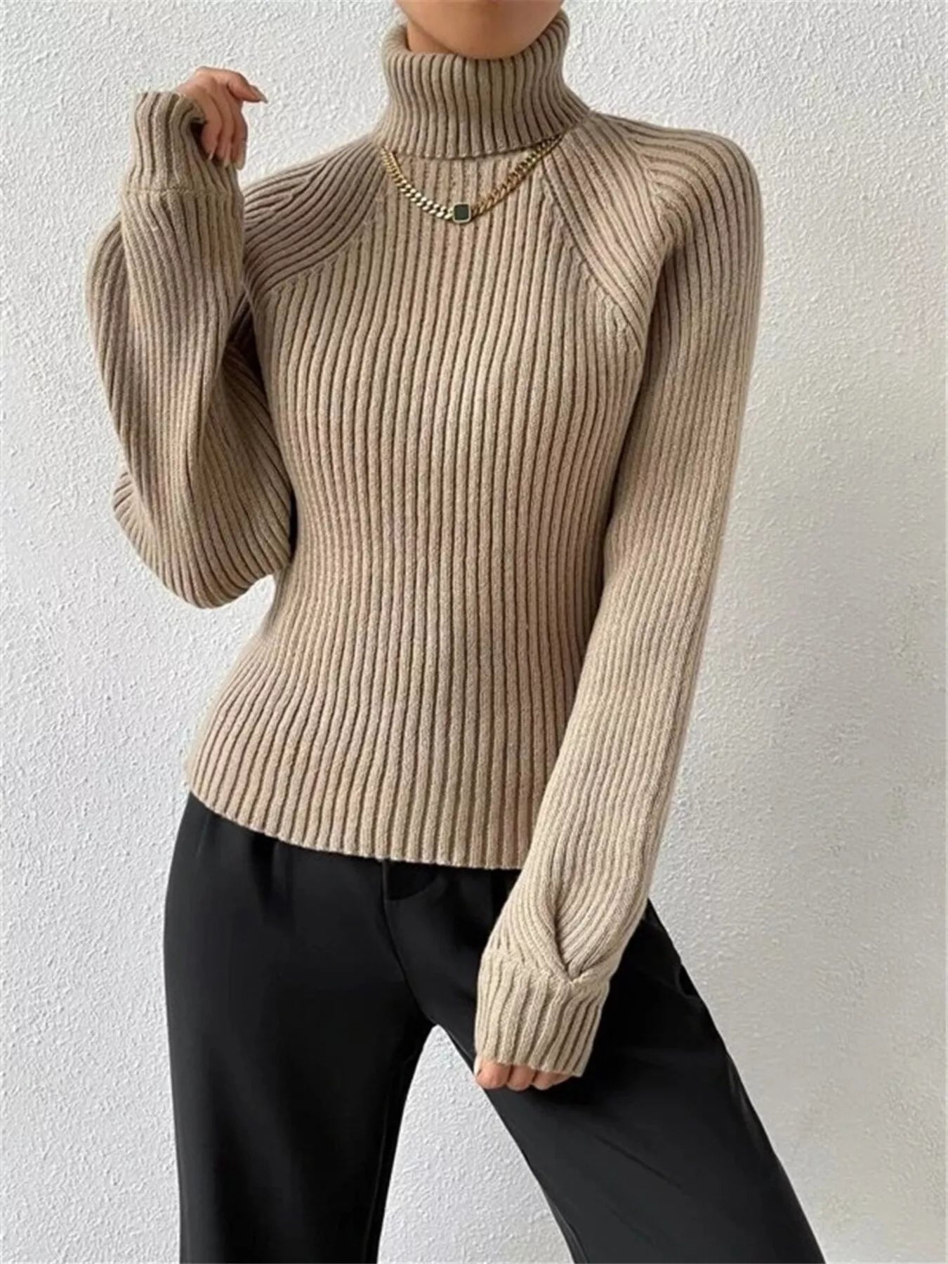 Ribbed Knit Turtleneck Sweater