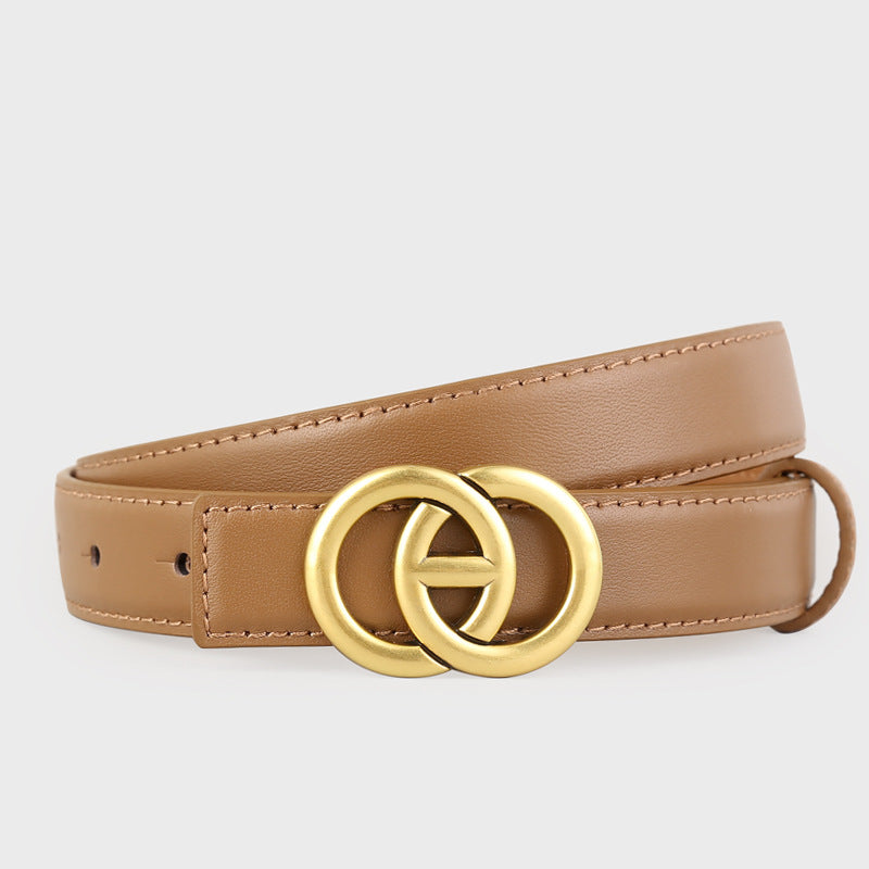 Double Circle Buckle Leather Belt