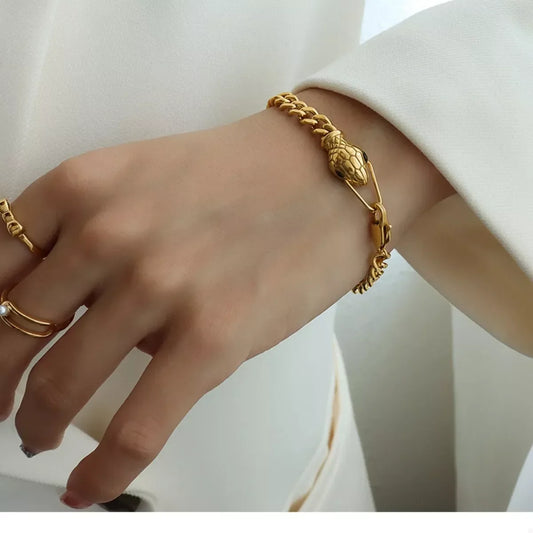 Titanium steel zircon snake bracelet — women's statement jewelry