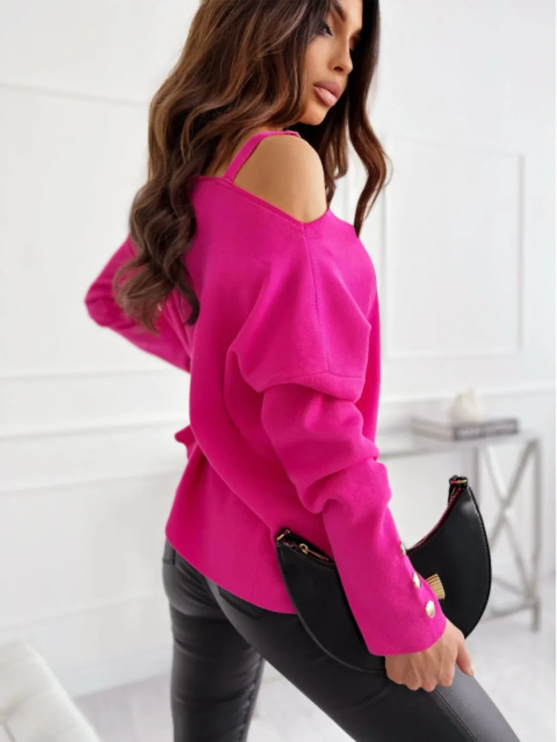 Asymmetrical Neck Buttoned Top Casual Chic Modern Blouse Women