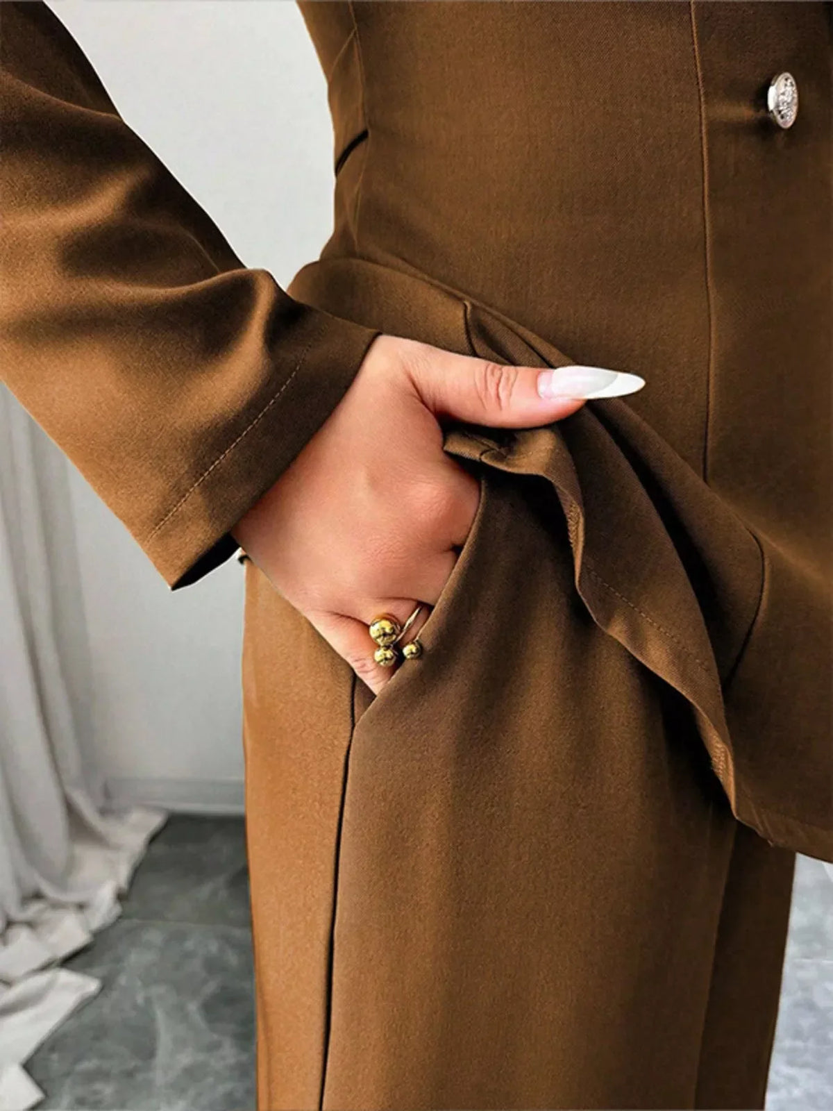 One Button Blazer and Pants Set Elegant Tailored Suit Style