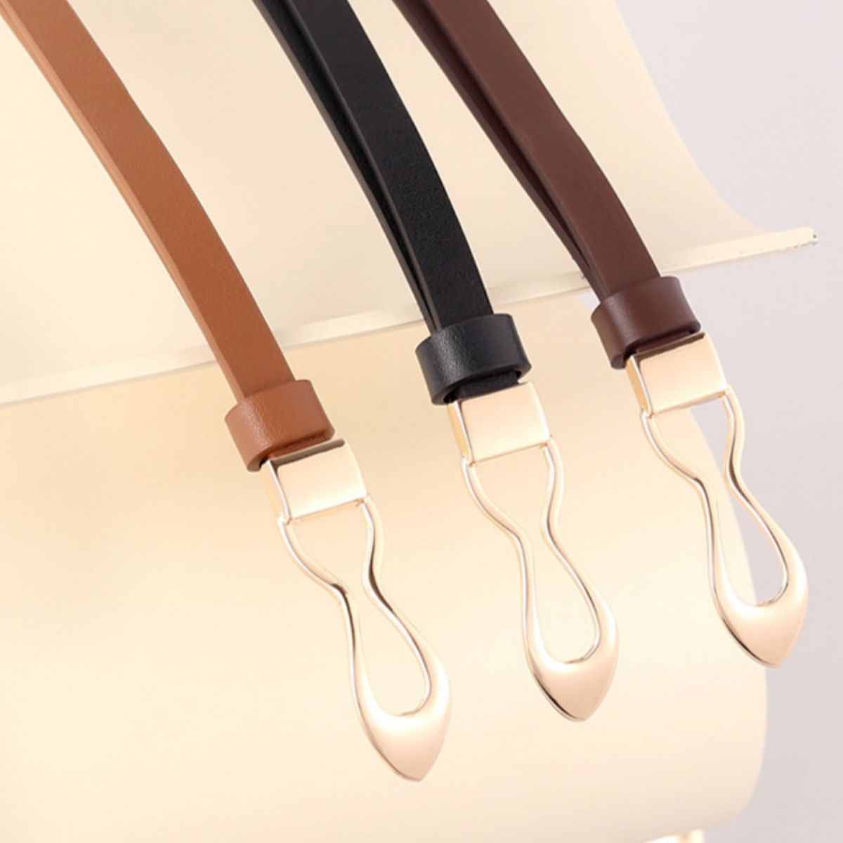 Skinny Leather Belt with Interlocking Buckle