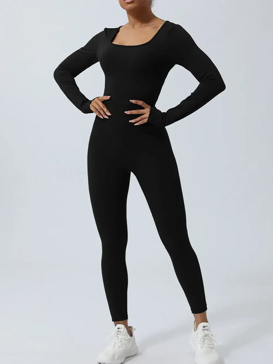 Twisted Backless Jumpsuit — Long Sleeve Stretch Bodycon