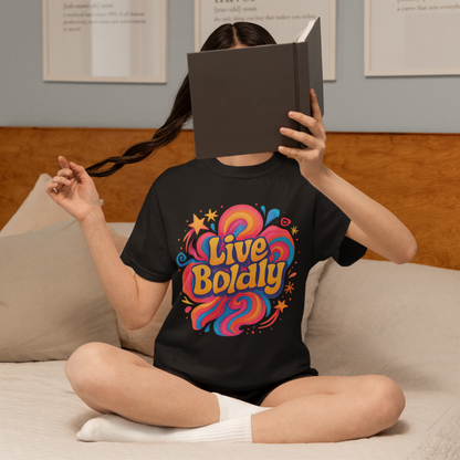 Live Boldly unisex T-Shirt, vibrant garment-dyed cotton, centered graphic design.
