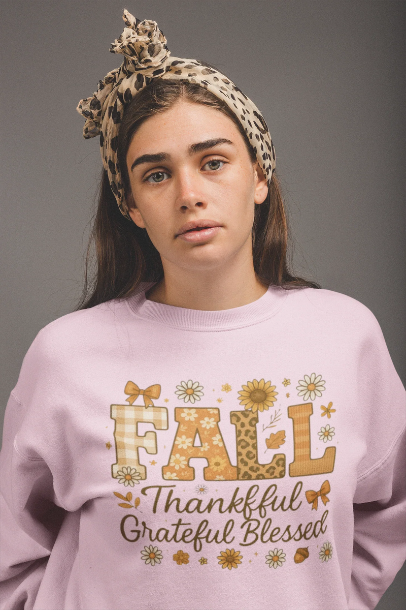 Fall Gratitude Crewneck Sweatshirt | Thankful, Grateful, Blessed - Evie's Dreamlands