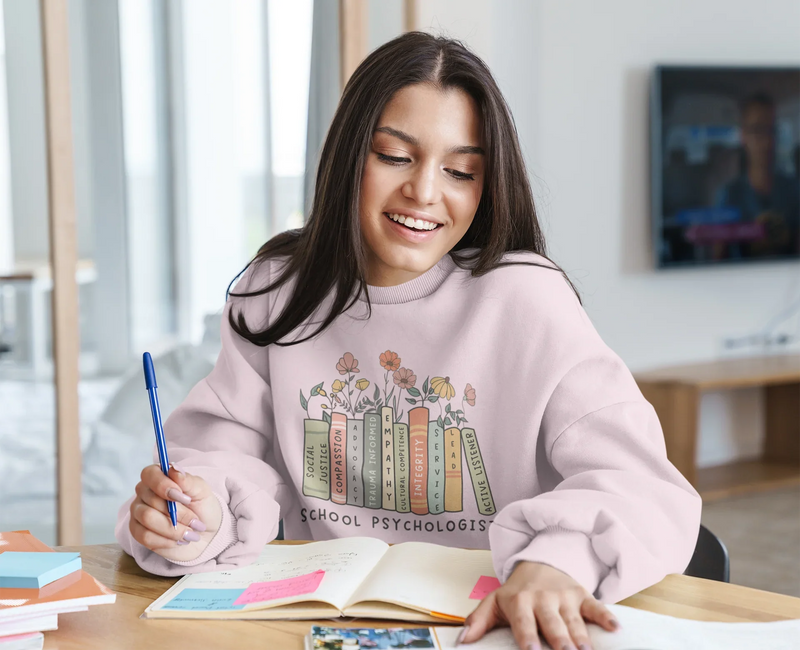 School Psychologist Book Stack Crewneck Sweatshirt | Mental Health Gift - Evie's Dreamlands