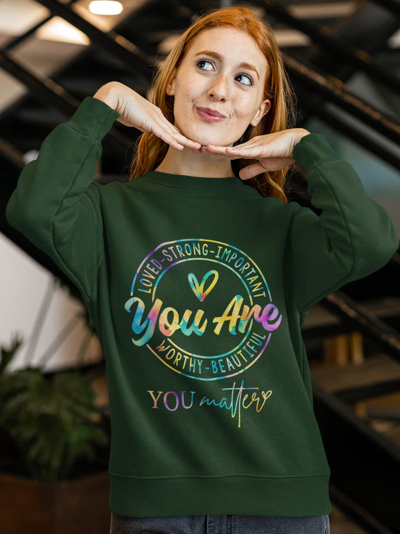 "You Are Loved" Motivational Crewneck Sweatshirt | Tie-Dye Aesthetic Gift - Evie's Dreamlands