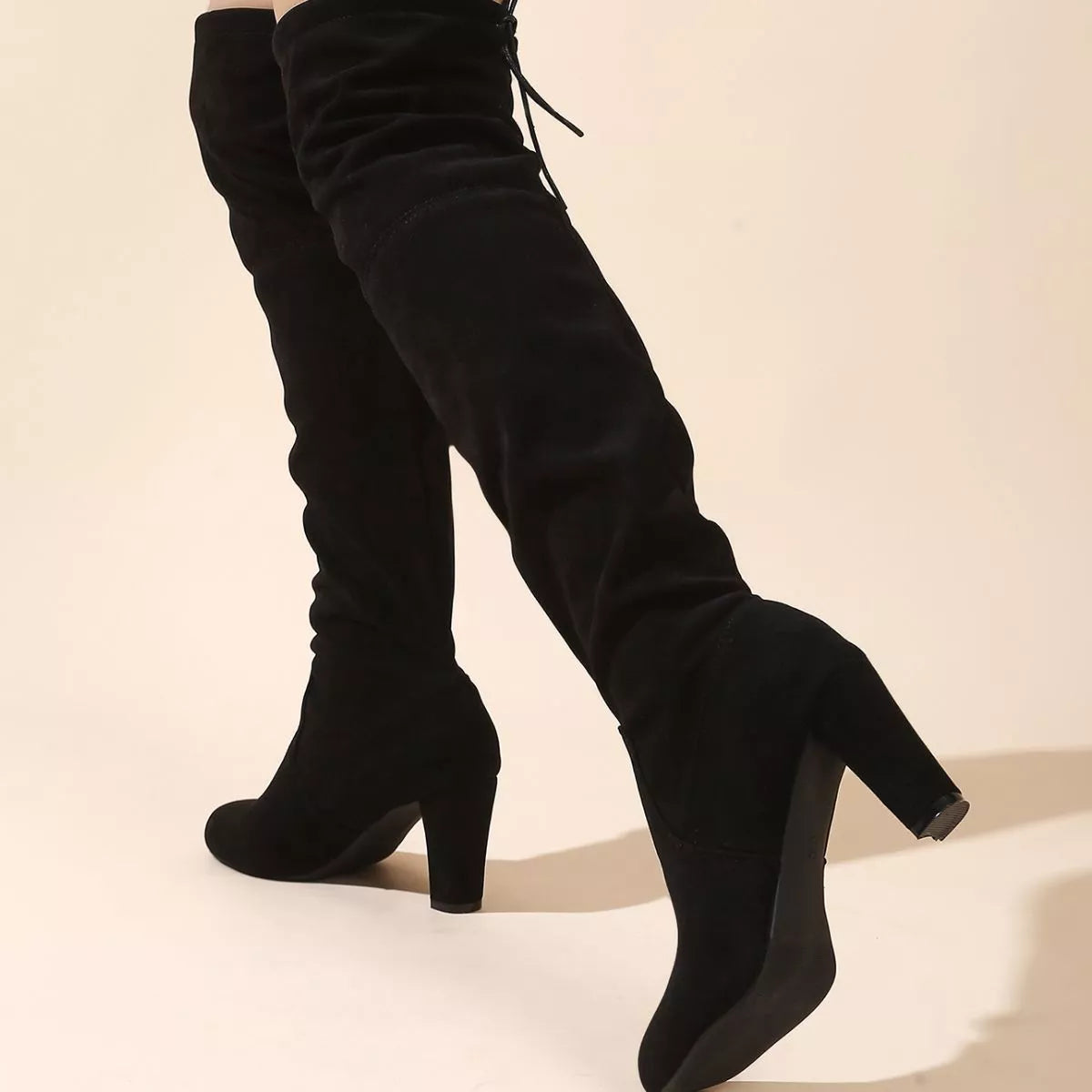 Women's black suede over-the-knee boots with block heels
