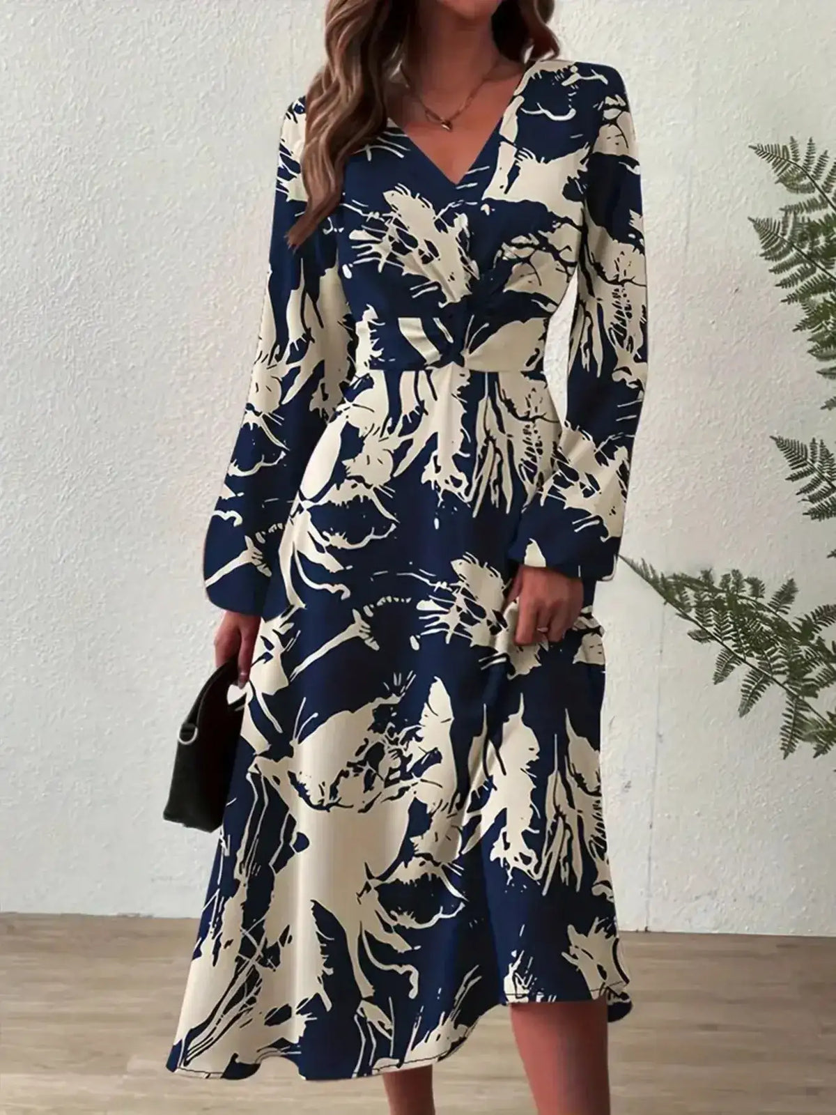 Indigo printed midi dress for women - back view
