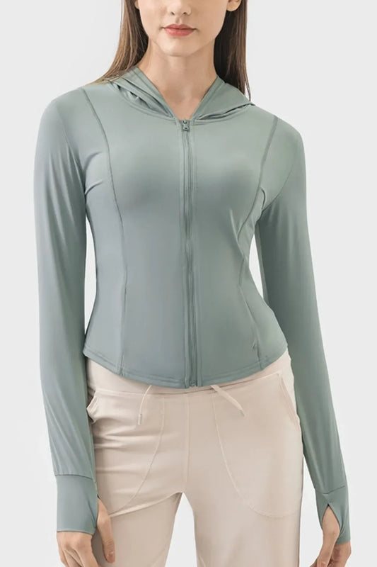 Zip Up Hooded Active Jacket — Pocketed Stretch Slim Fit