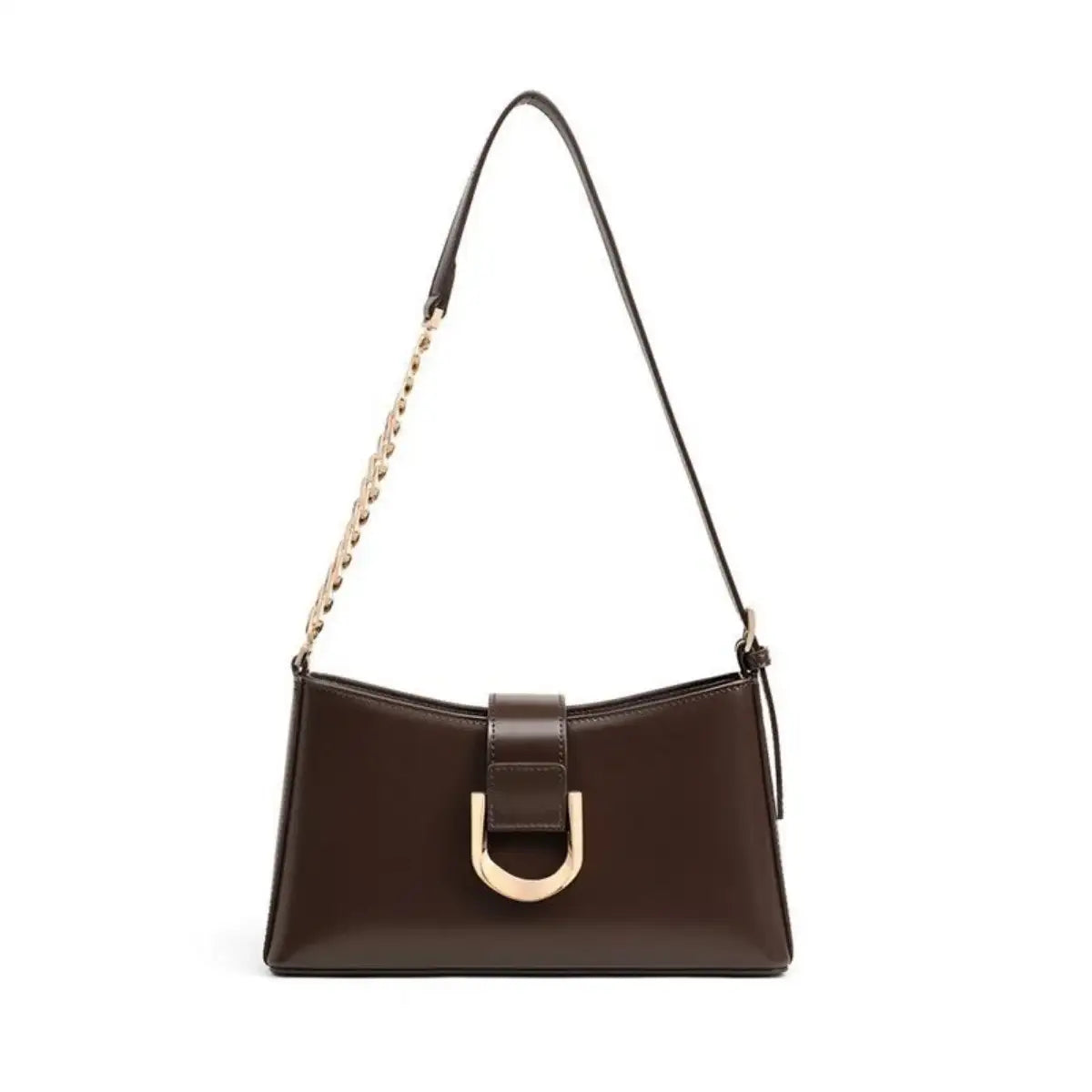 Evie's Dreamland brown PU leather shoulder bag with a gold chain strap and metallic clasp.