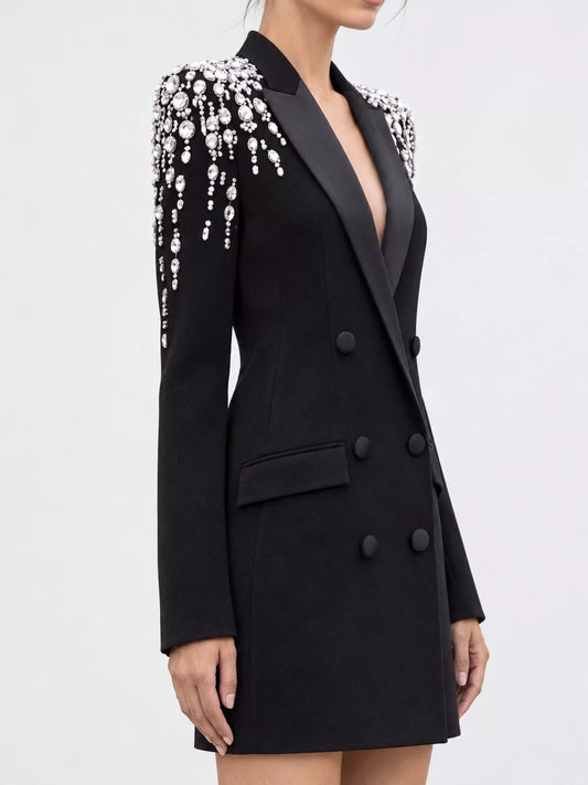Plus size rhinestone blazer with double-breasted closure