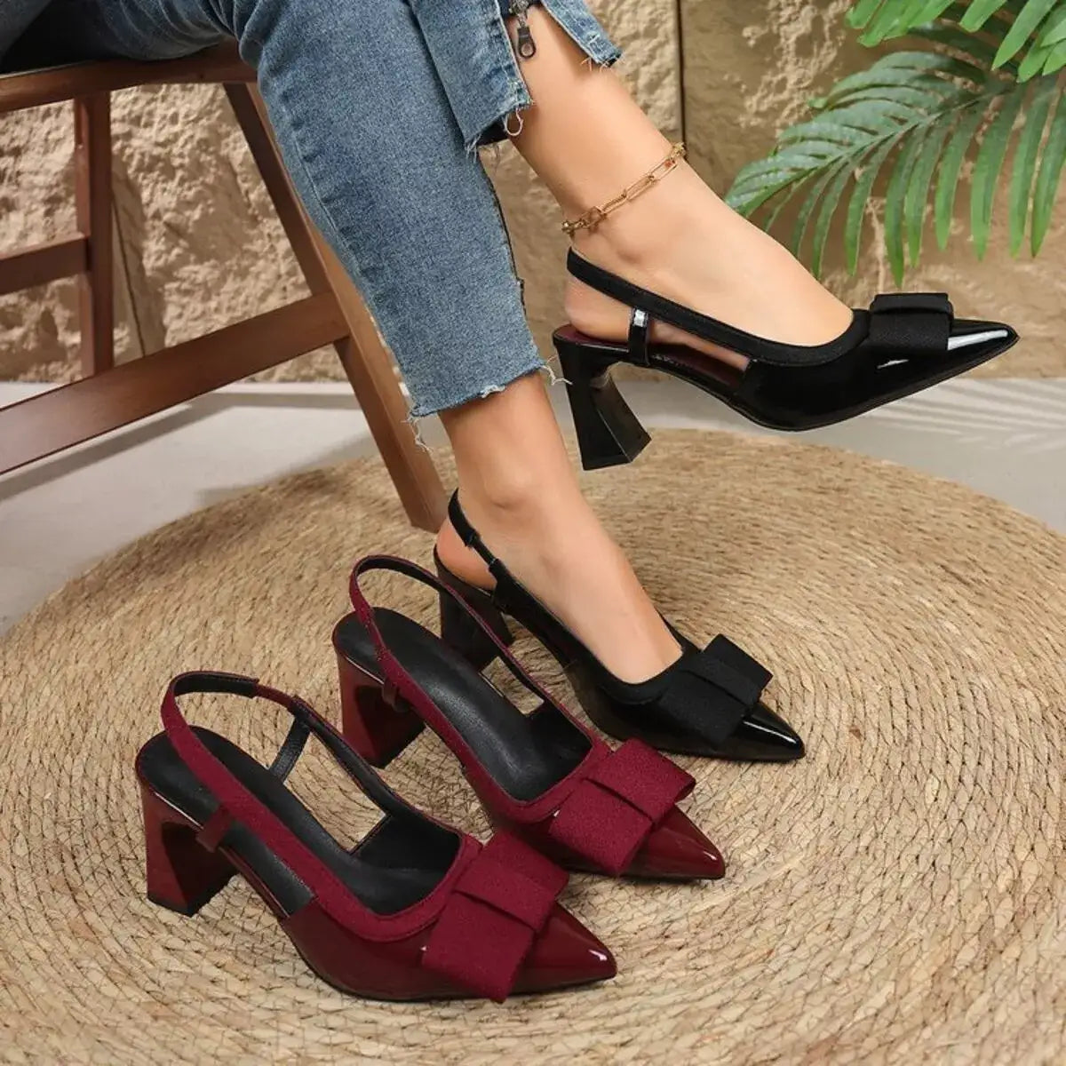 Women's pointed toe block heel slingback sandals