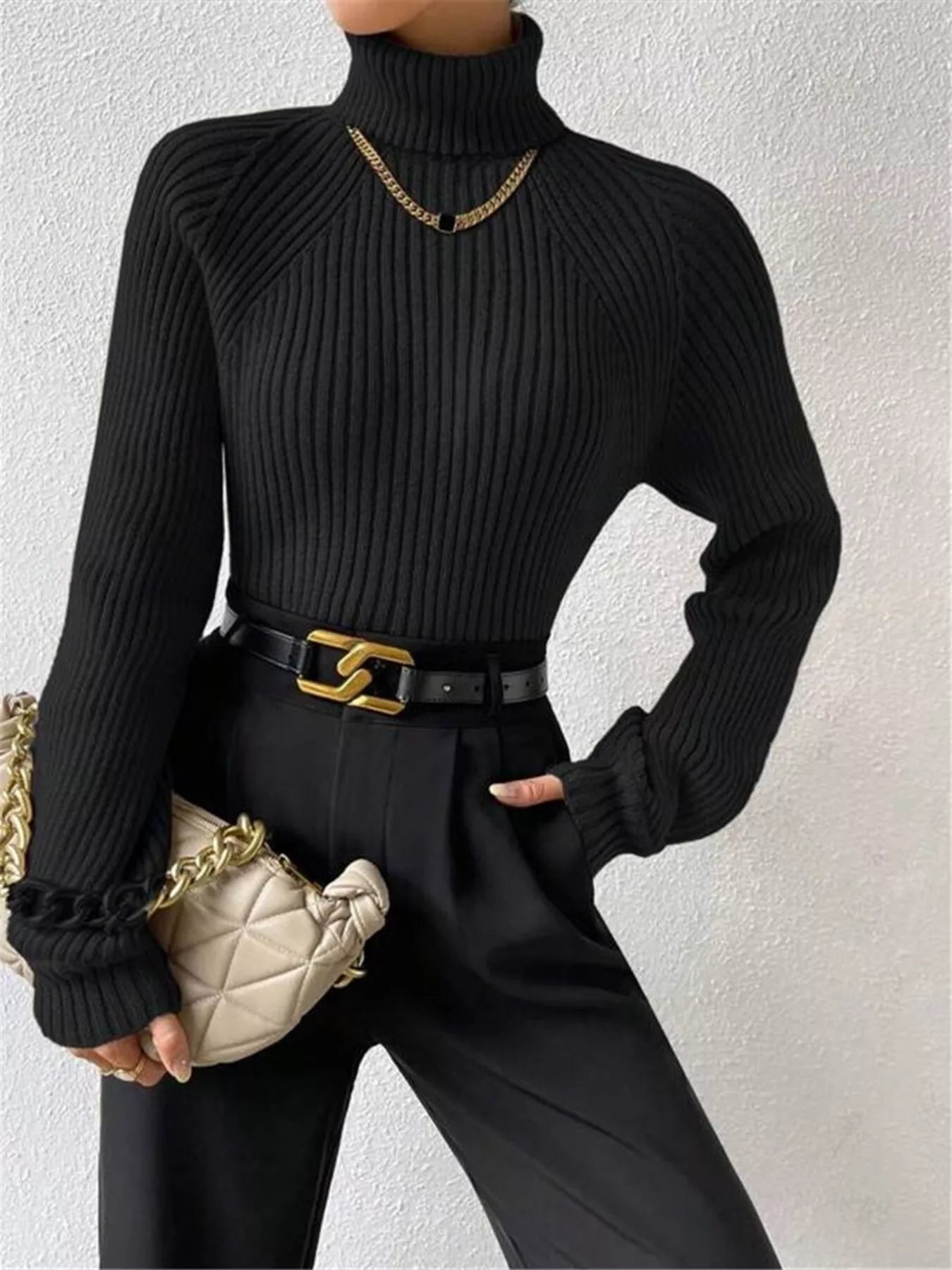 Ribbed Knit Turtleneck Sweater