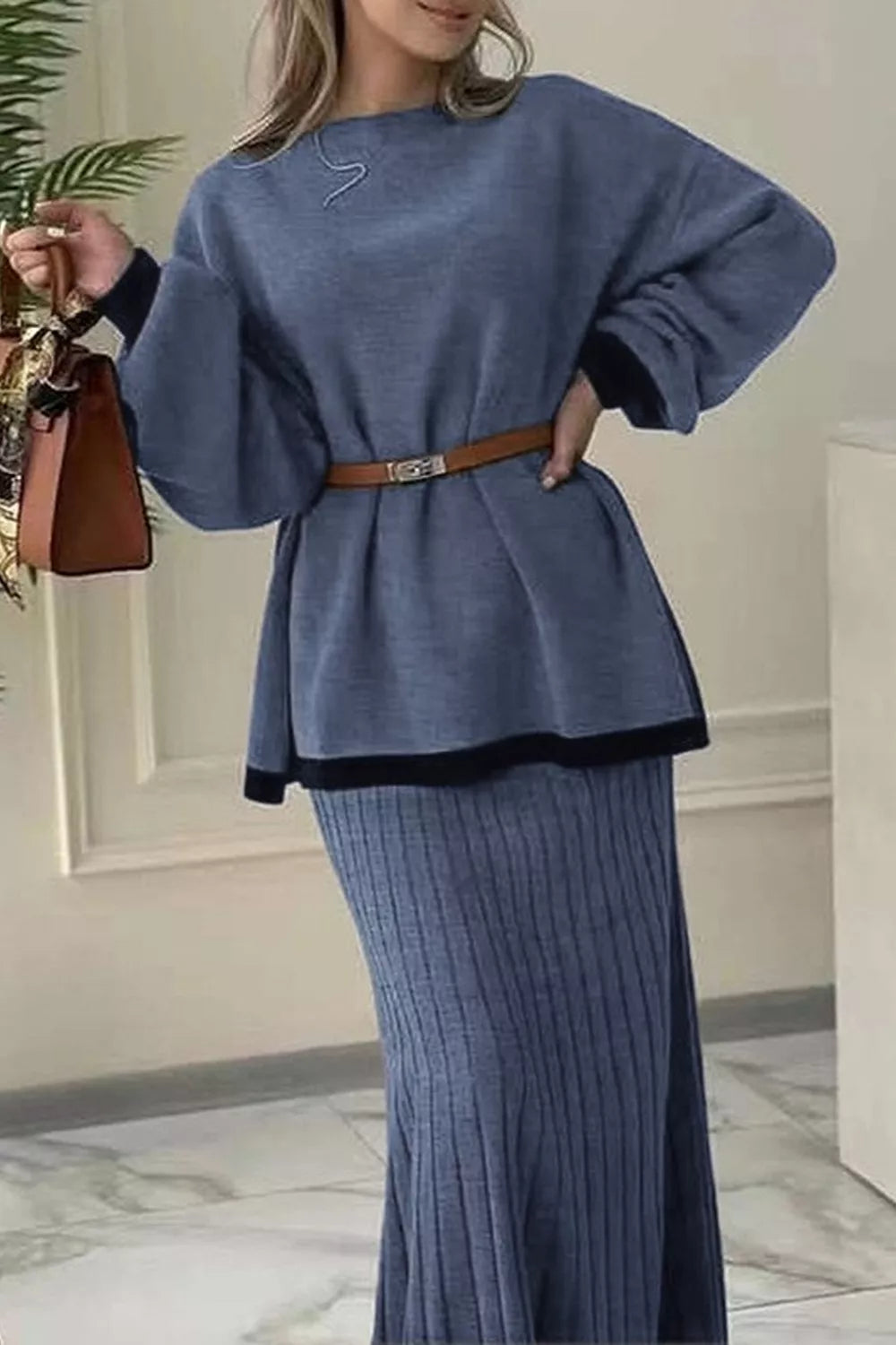 Ribbed Knit Sweater & Skirt Set
