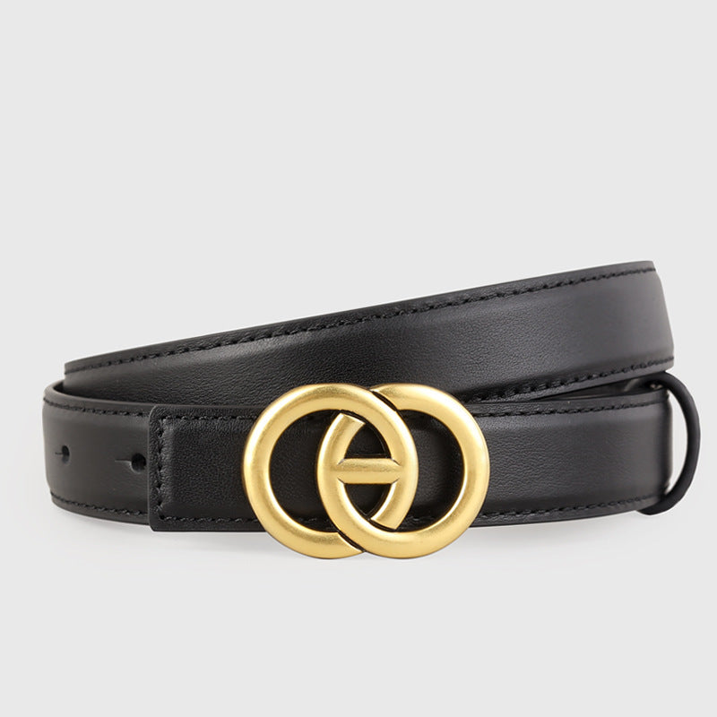 Double Circle Buckle Leather Belt