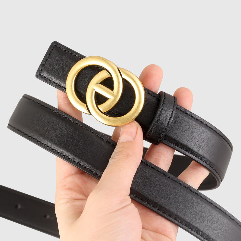 Double Circle Buckle Leather Belt
