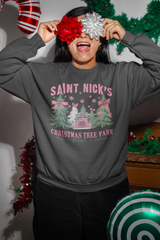 Saint Nick’s Christmas Tree Farm Sweatshirt – Vintage Pink Truck Holiday Pullover - Evie's Dreamlands