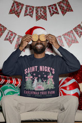 Saint Nick’s Christmas Tree Farm Sweatshirt – Vintage Pink Truck Holiday Pullover - Evie's Dreamlands