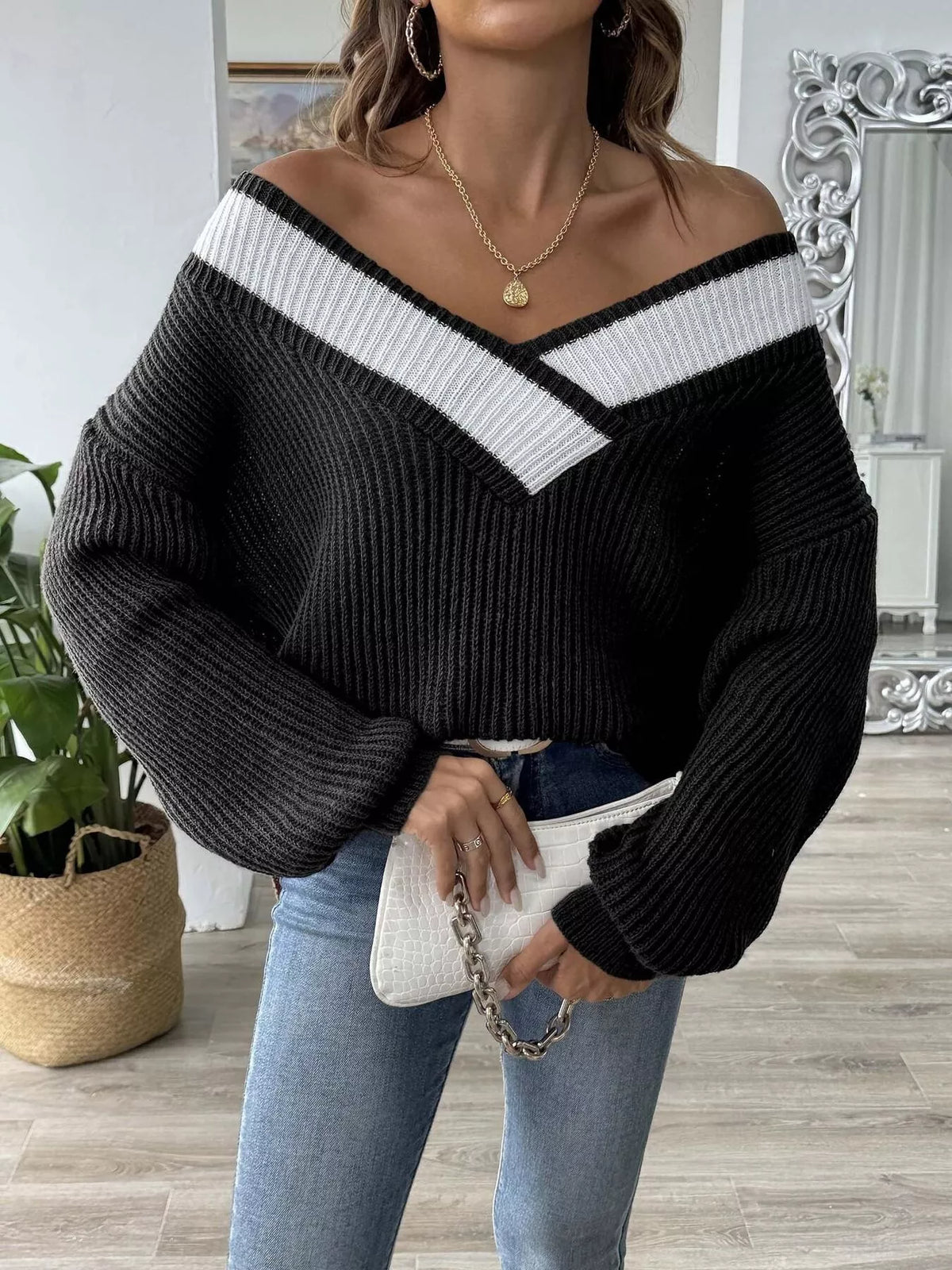contrast trim knit sweater 