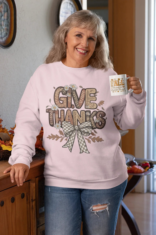 "Give Thanks" Fall Crewneck Sweatshirt | Aesthetic Thanksgiving Sweater - Evie's Dreamlands