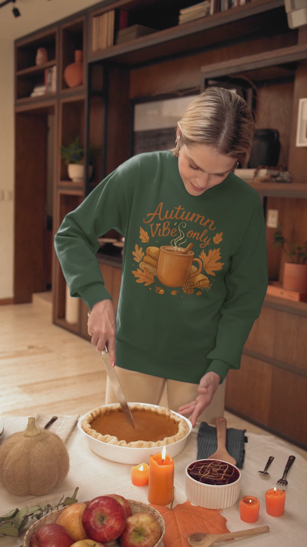 "Autumn Vibes Only" Cozy Sweatshirt - Fall Mug & Leaves Graphic - Warm Sweater Gift for Coffee Lovers

