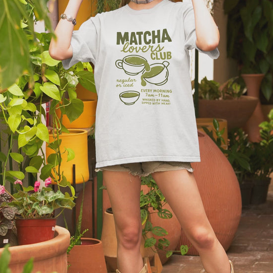 Casual tea lover’s oversized t-shirt with matcha club design