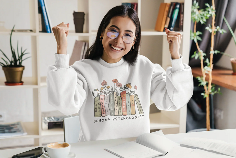 School Psychologist Book Stack Crewneck Sweatshirt | Mental Health Gift - Evie's Dreamlands