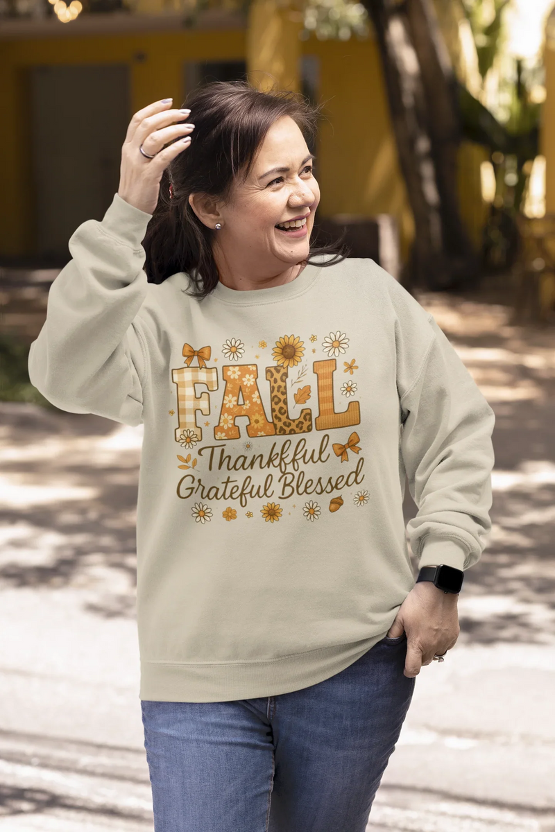 Fall Gratitude Crewneck Sweatshirt | Thankful, Grateful, Blessed - Evie's Dreamlands