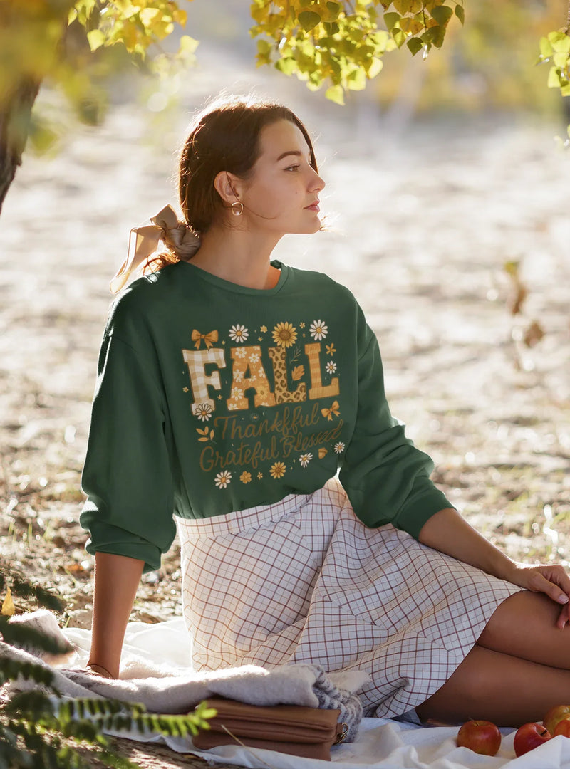 Fall Gratitude Crewneck Sweatshirt | Thankful, Grateful, Blessed - Evie's Dreamlands