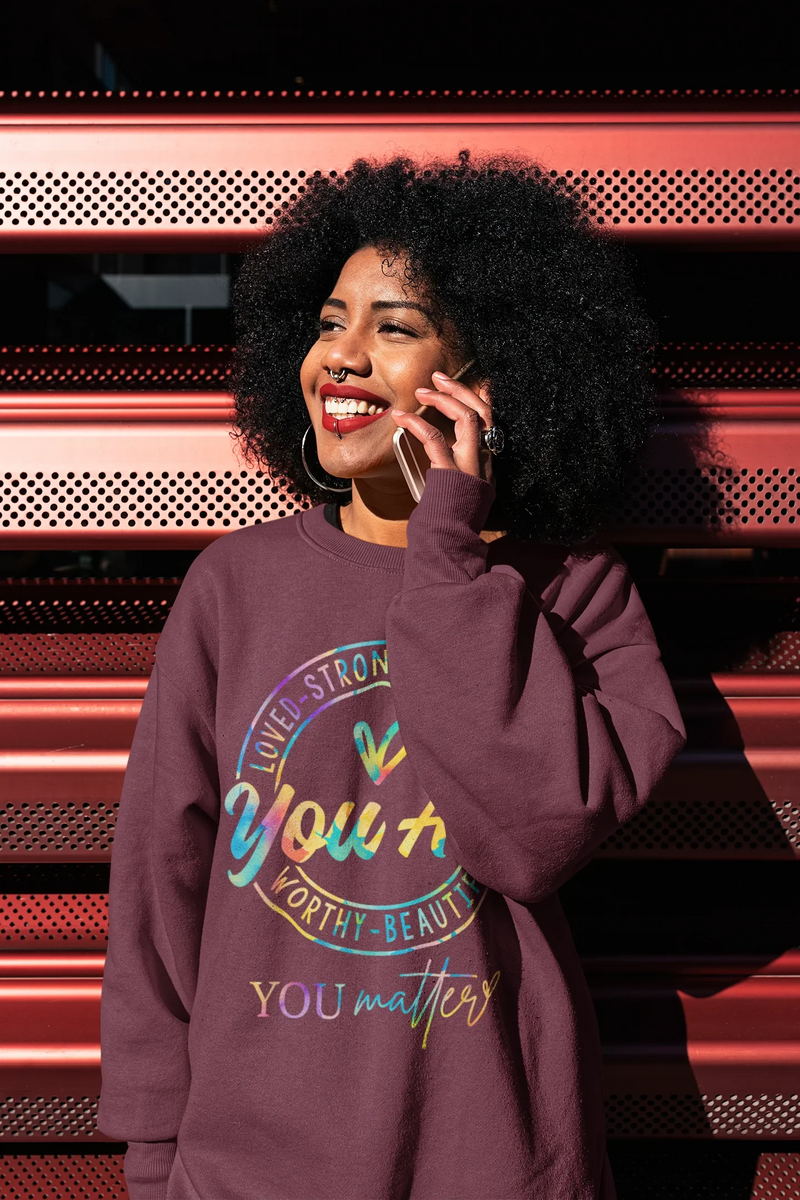 "You Are Loved" Motivational Crewneck Sweatshirt | Tie-Dye Aesthetic Gift - Evie's Dreamlands