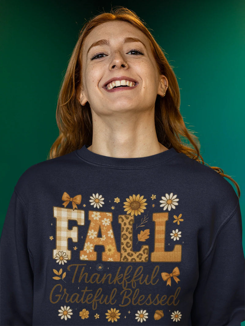 Fall Gratitude Crewneck Sweatshirt | Thankful, Grateful, Blessed - Evie's Dreamlands