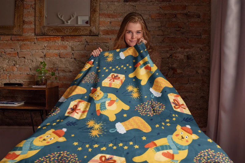 Cozy Holiday Bear Blanket | Velveteen Plush Throw for Winter & Christmas Decor